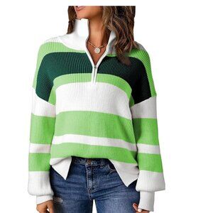 Oversized Chunky Ribbed Pullover Knit Sweater Striped M